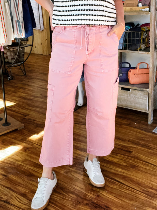 Pink Twill Cargo Pants
