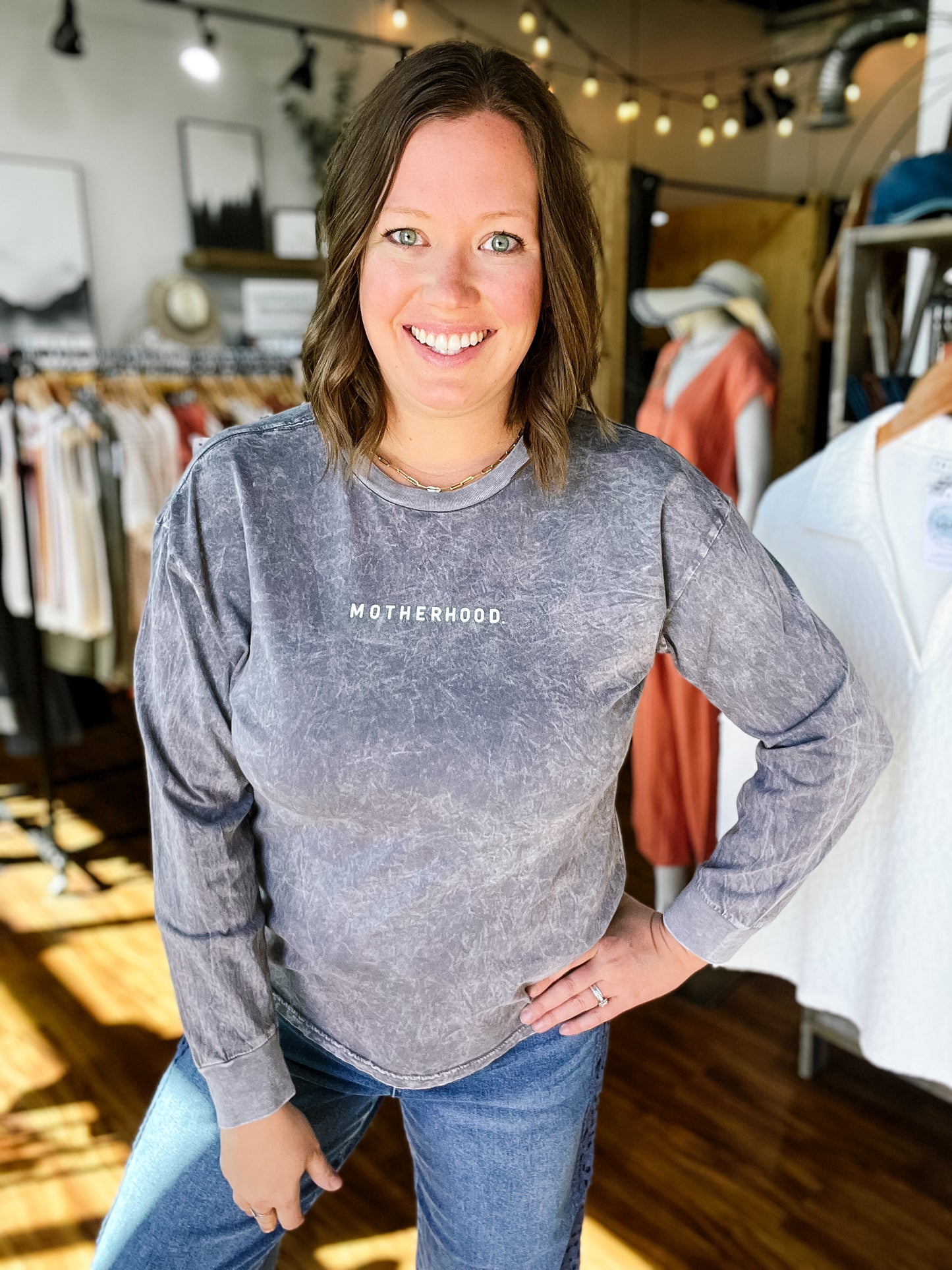 Gray Acid Wash Motherhood Long Sleeve Top