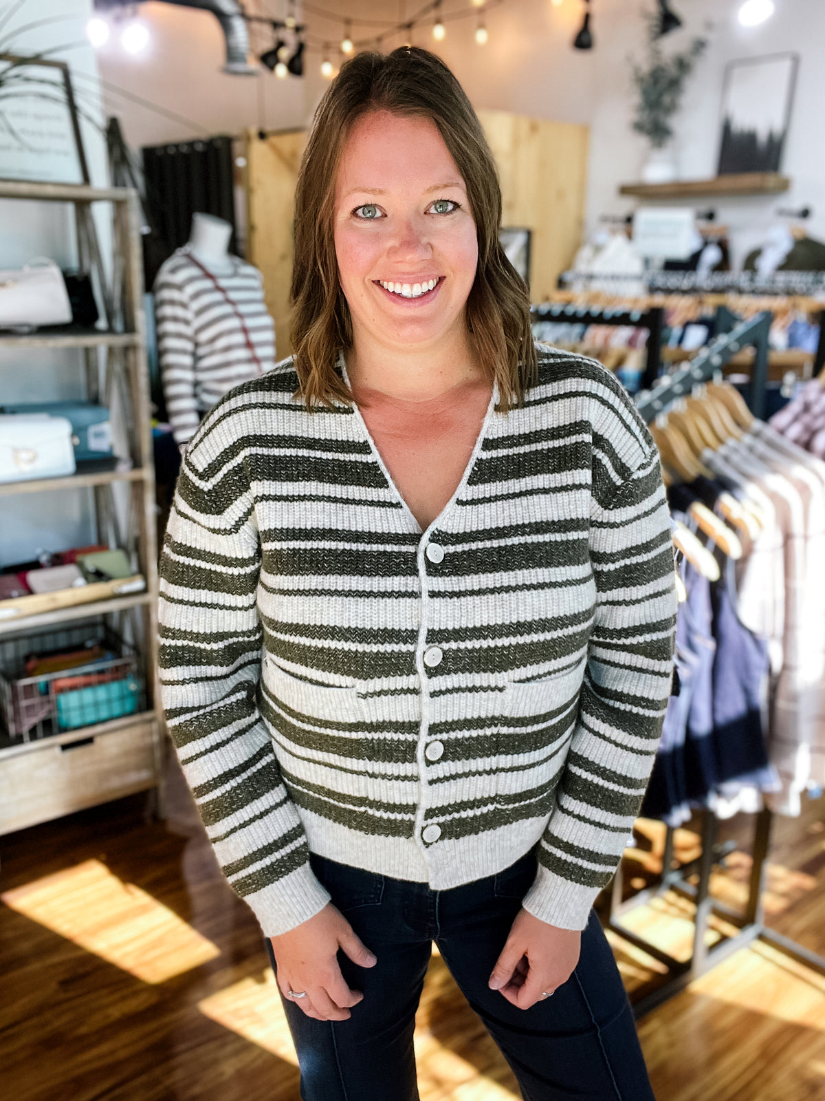 Olive & Oatmeal Striped Cardigan
