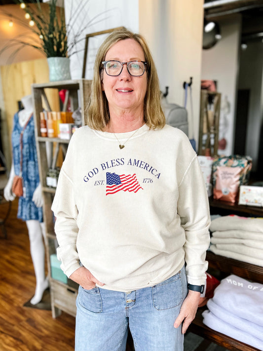 Cream God Bless America Thermal Top