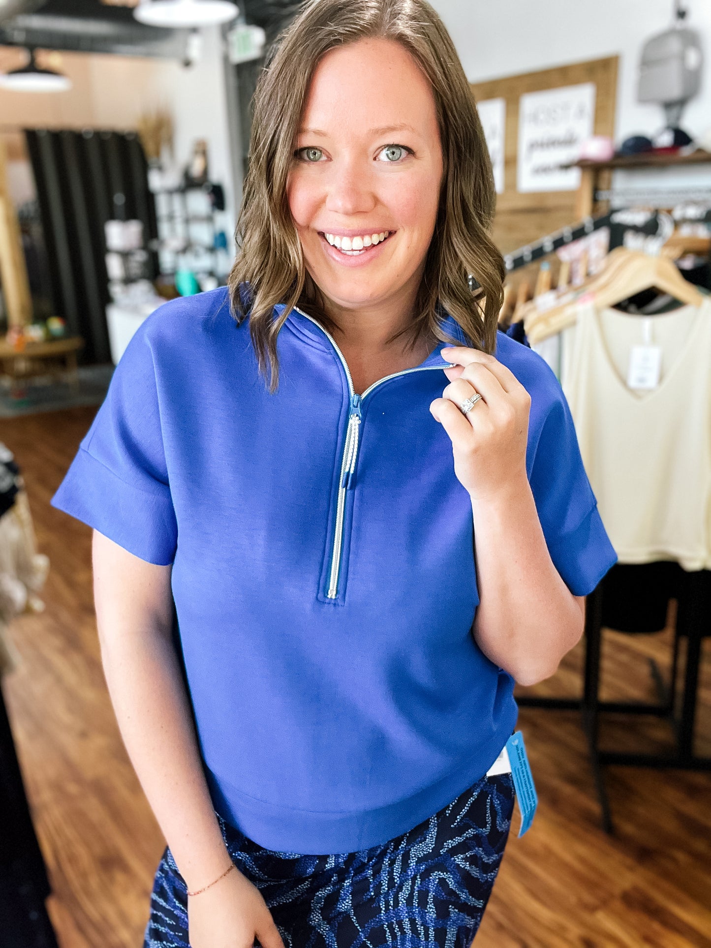 Royal Blue Zipper Front Top
