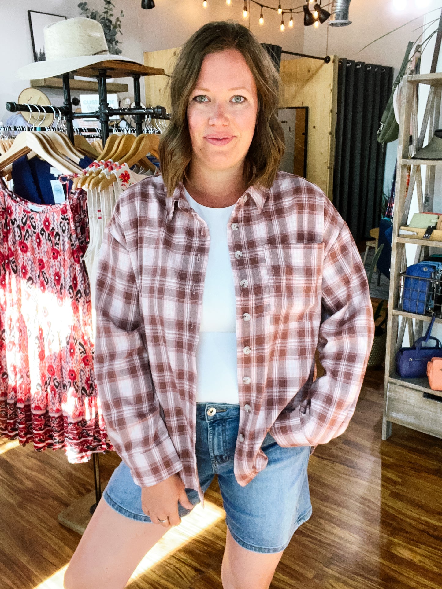 Pink Plaid Flannel Shirt