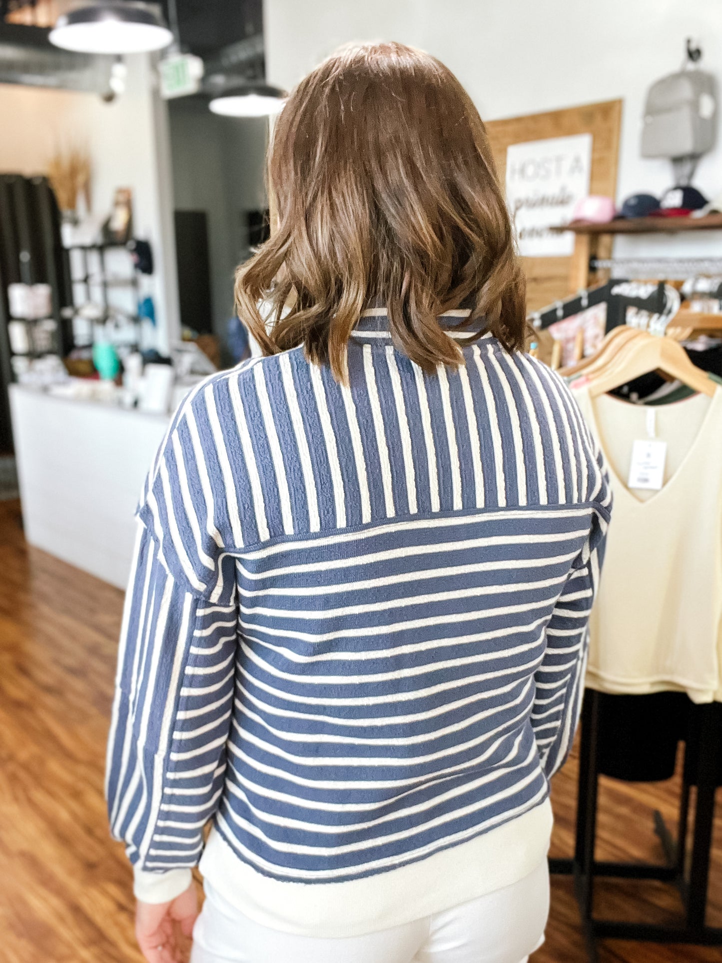 Blue Stripe Pop Over Top