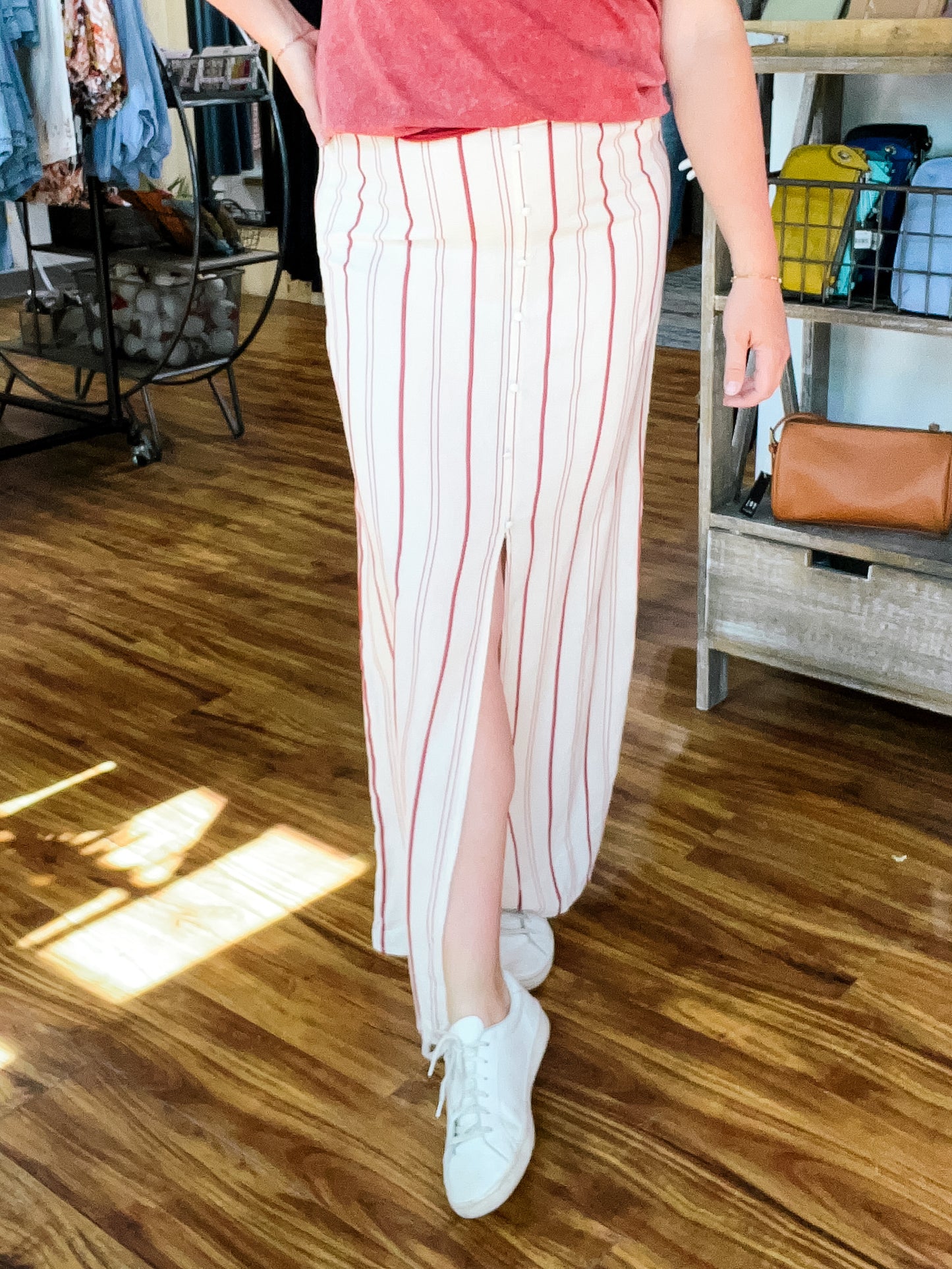 Off White W/Rust Stripe Skirt