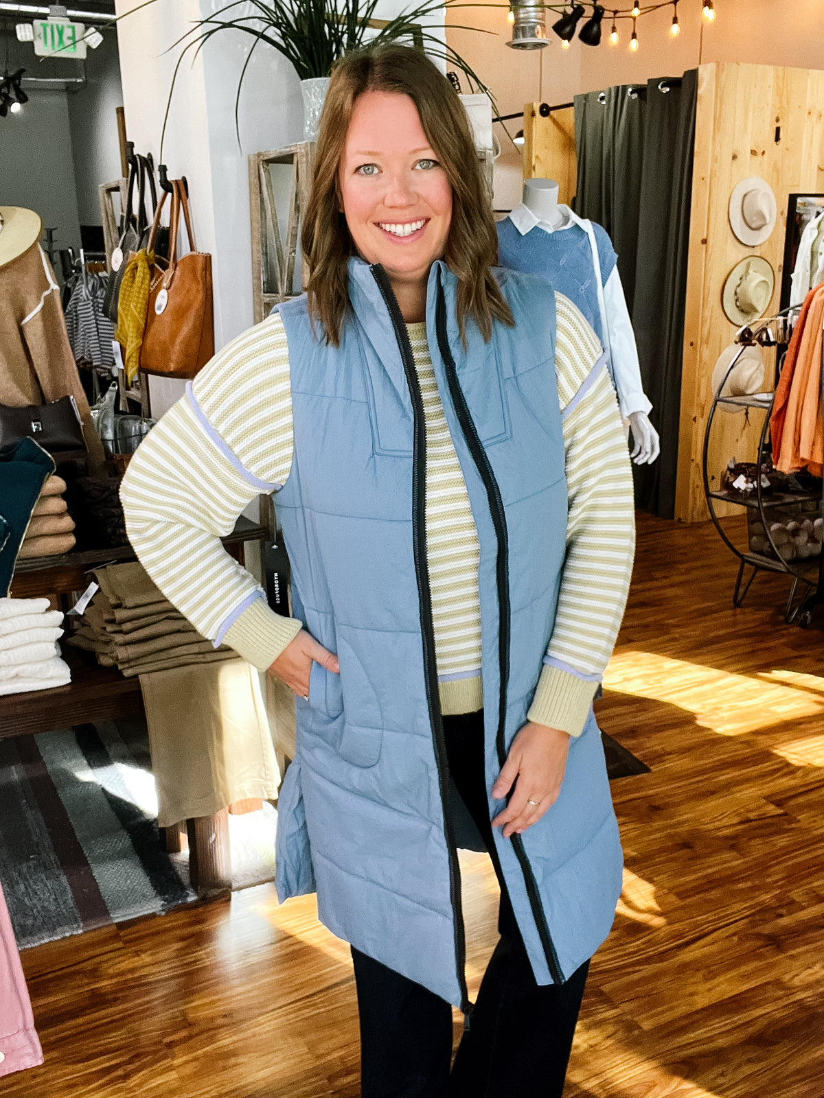Blue Fog Long Quilted Vest