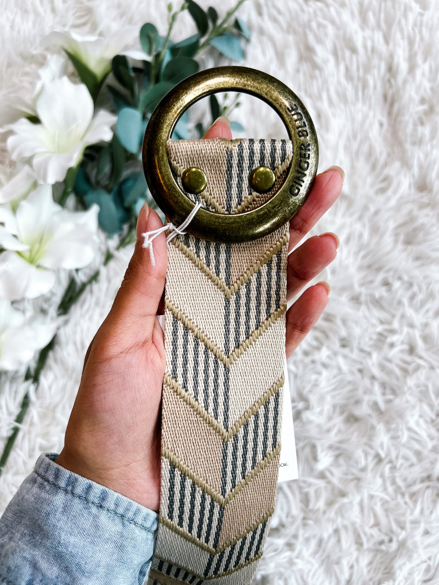 Tan & Stripe Chevron Belt