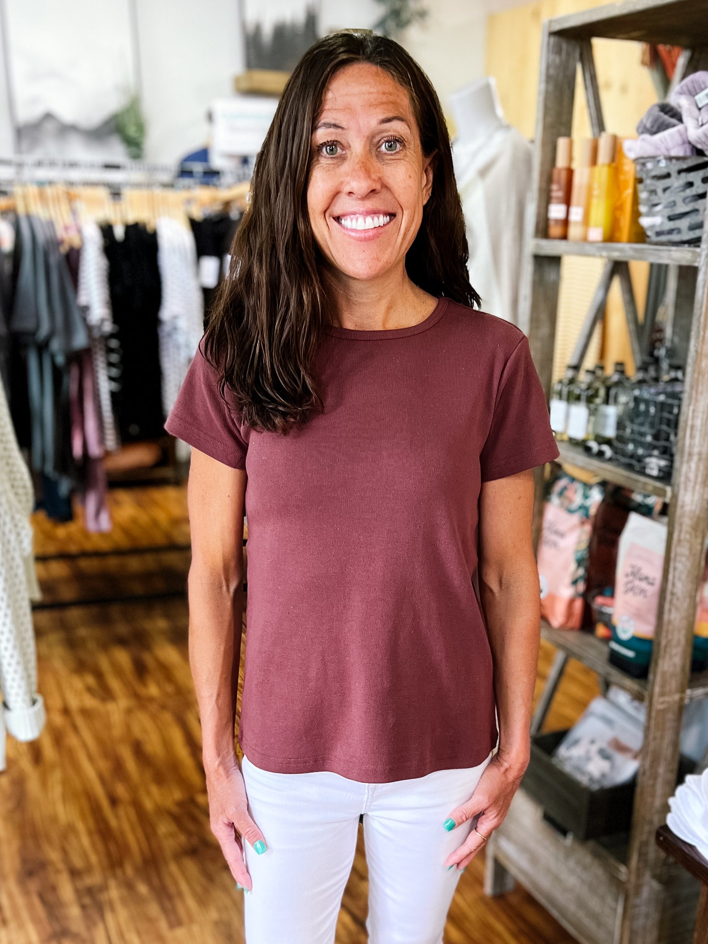 Brown Ribbed Short Sleeve Shirt