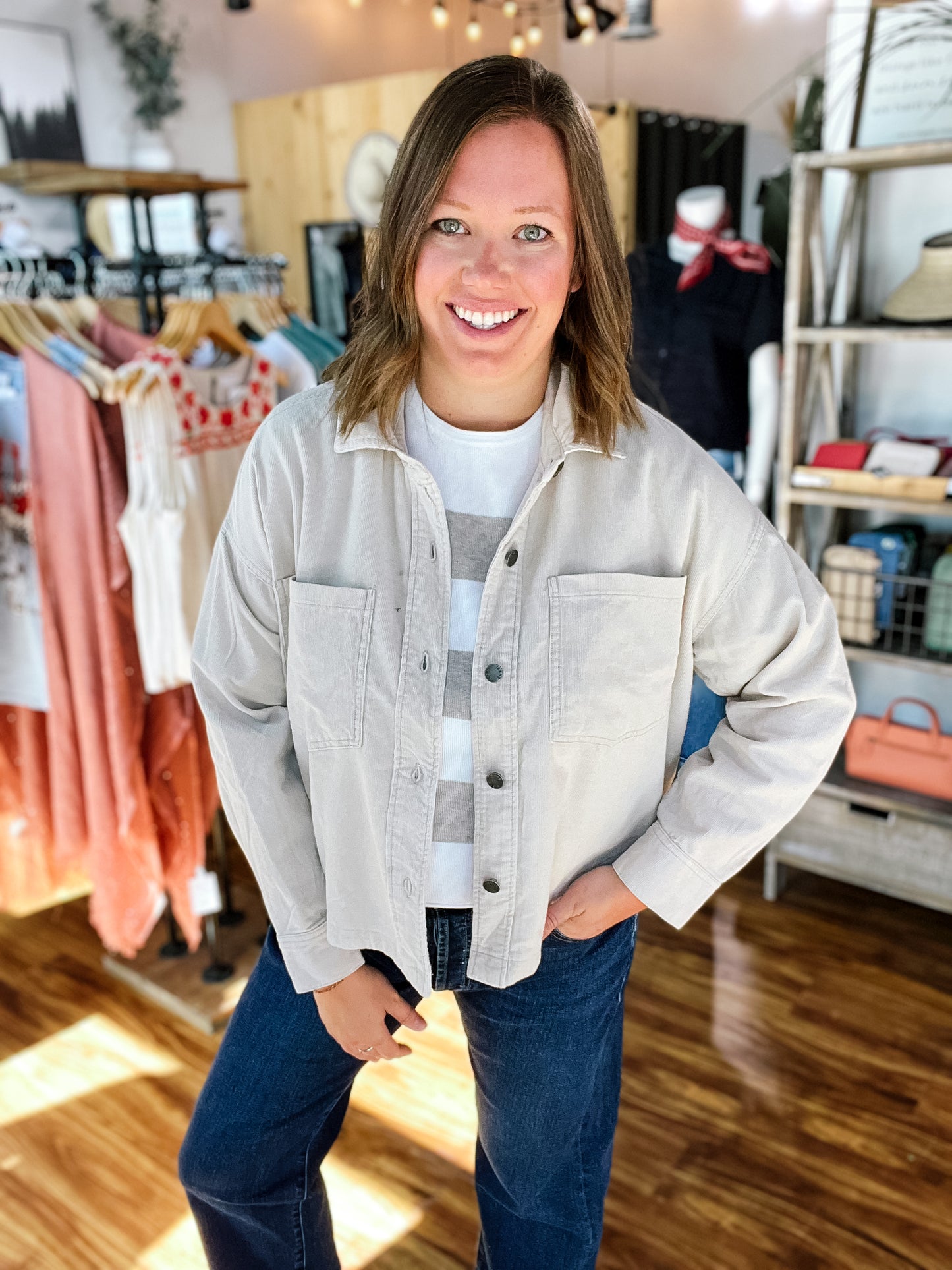 Light Taupe Corduroy Cropped Shacket