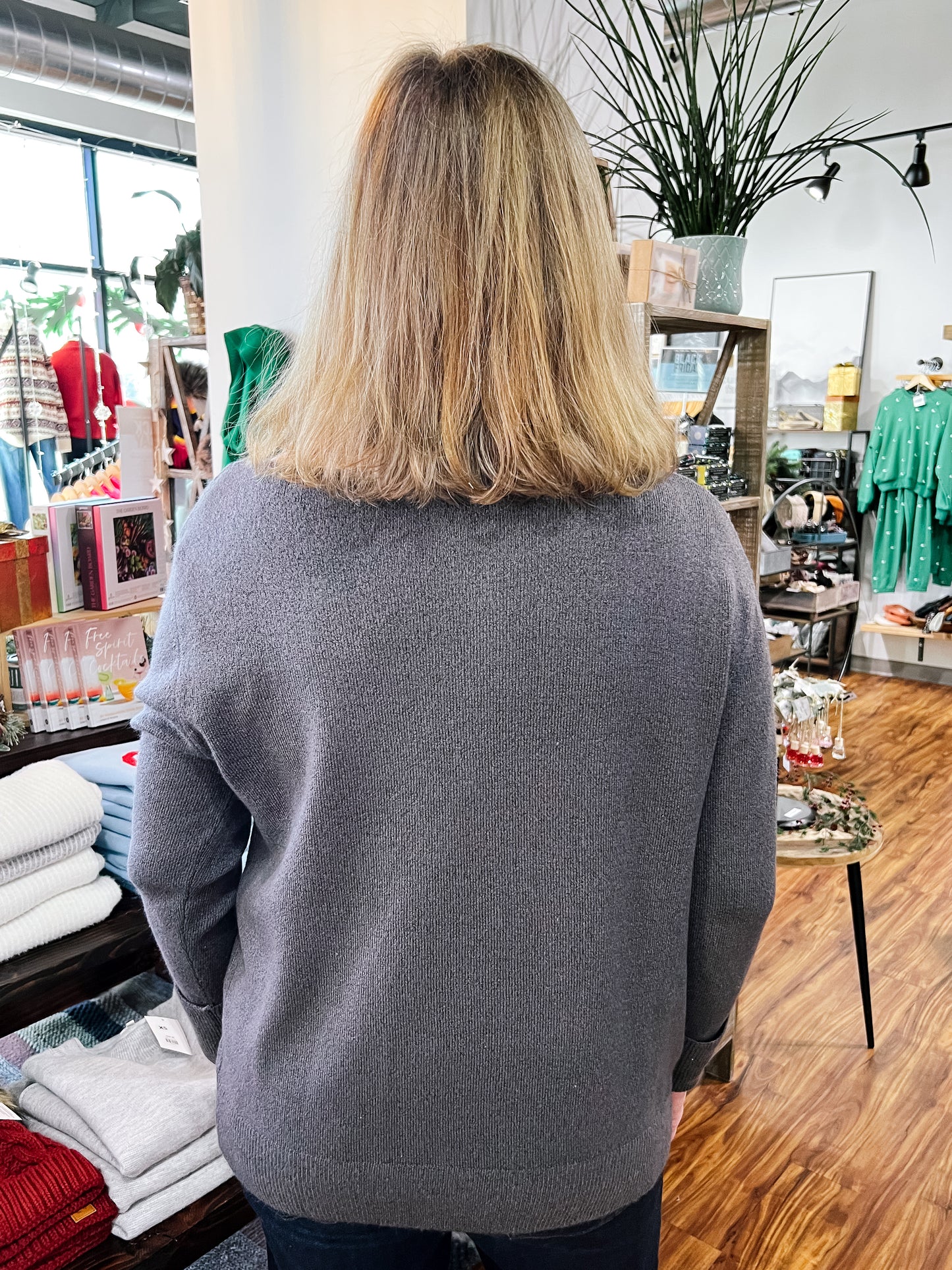 Charcoal Turtleneck Open Shoulder Sweater