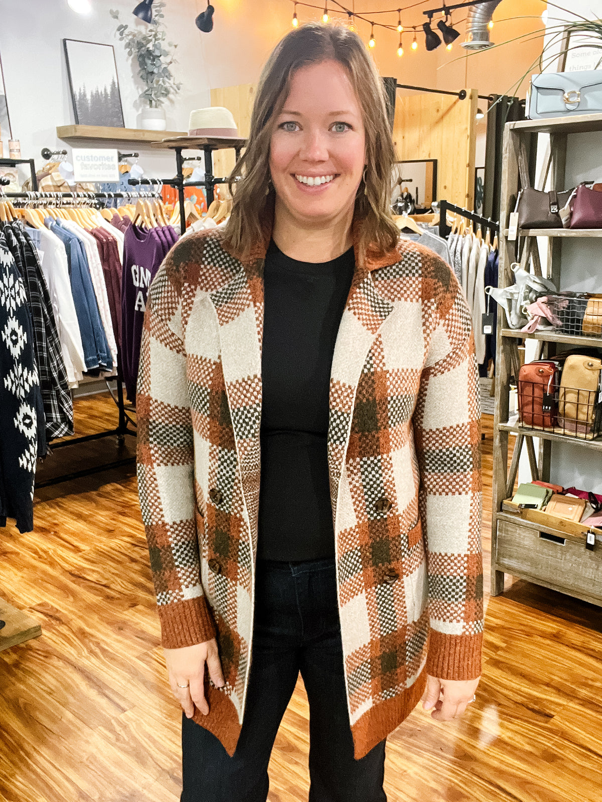 Copper Checkered Cardigan