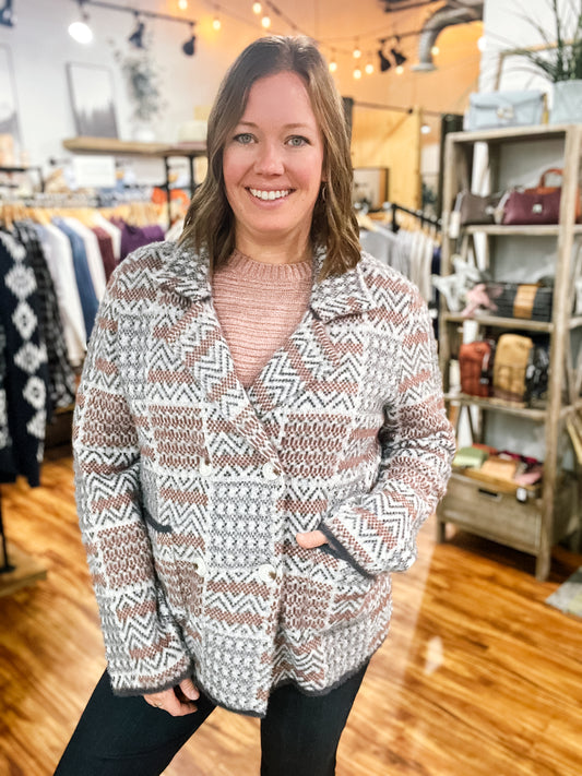 Charcoal & Brown Chevron Sweater Jacket