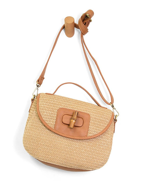 Hattie Natural Straw Top Handle Crossbody Purse