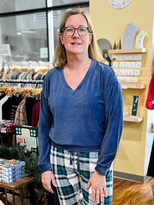 Blue Corduroy V Neck