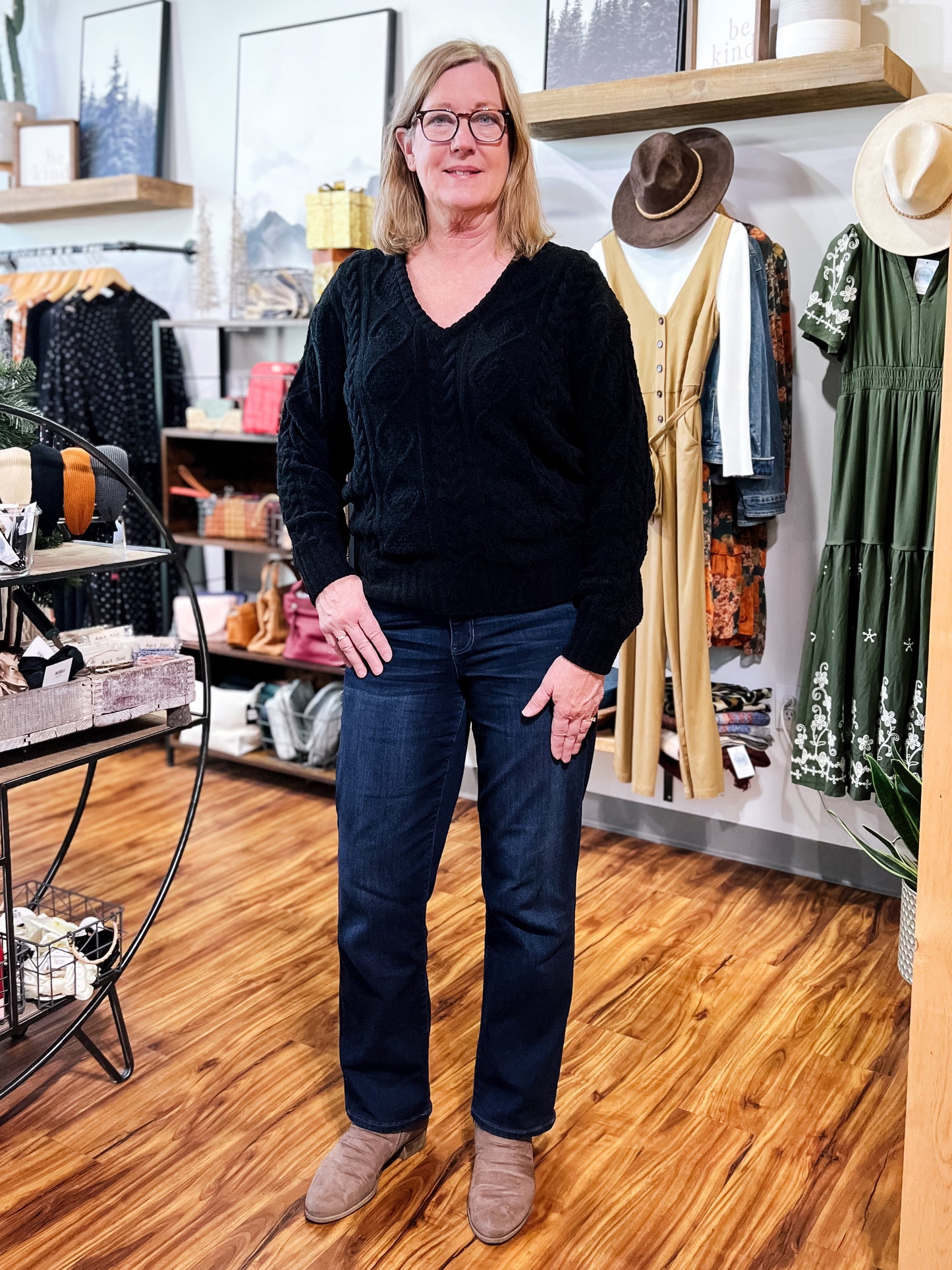 Black Cable Knit Chenille Sweater