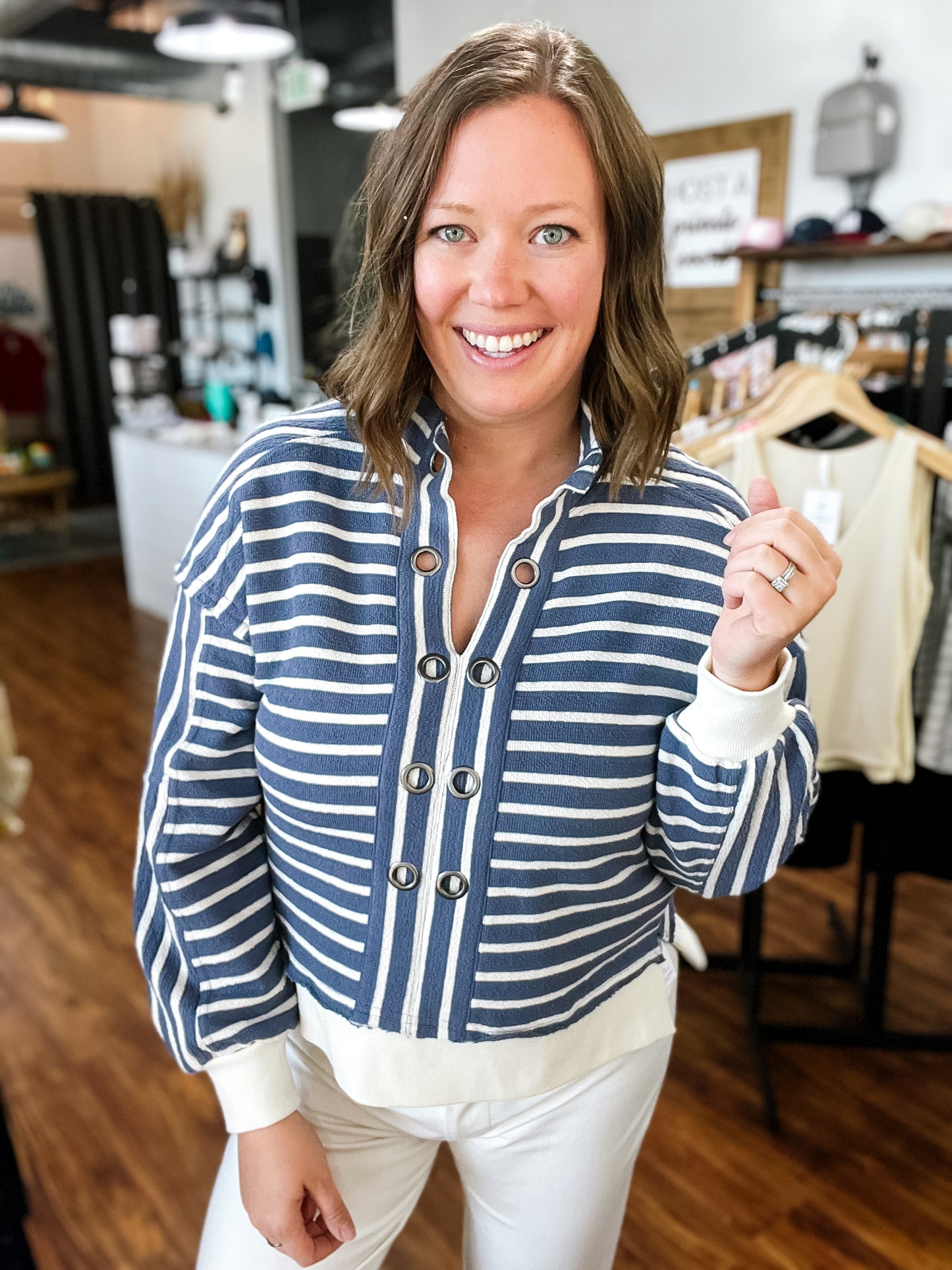 Blue Stripe Pop Over Top
