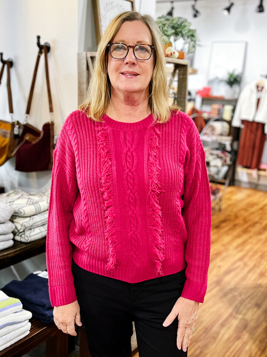 Raspberry Fringe Sweater
