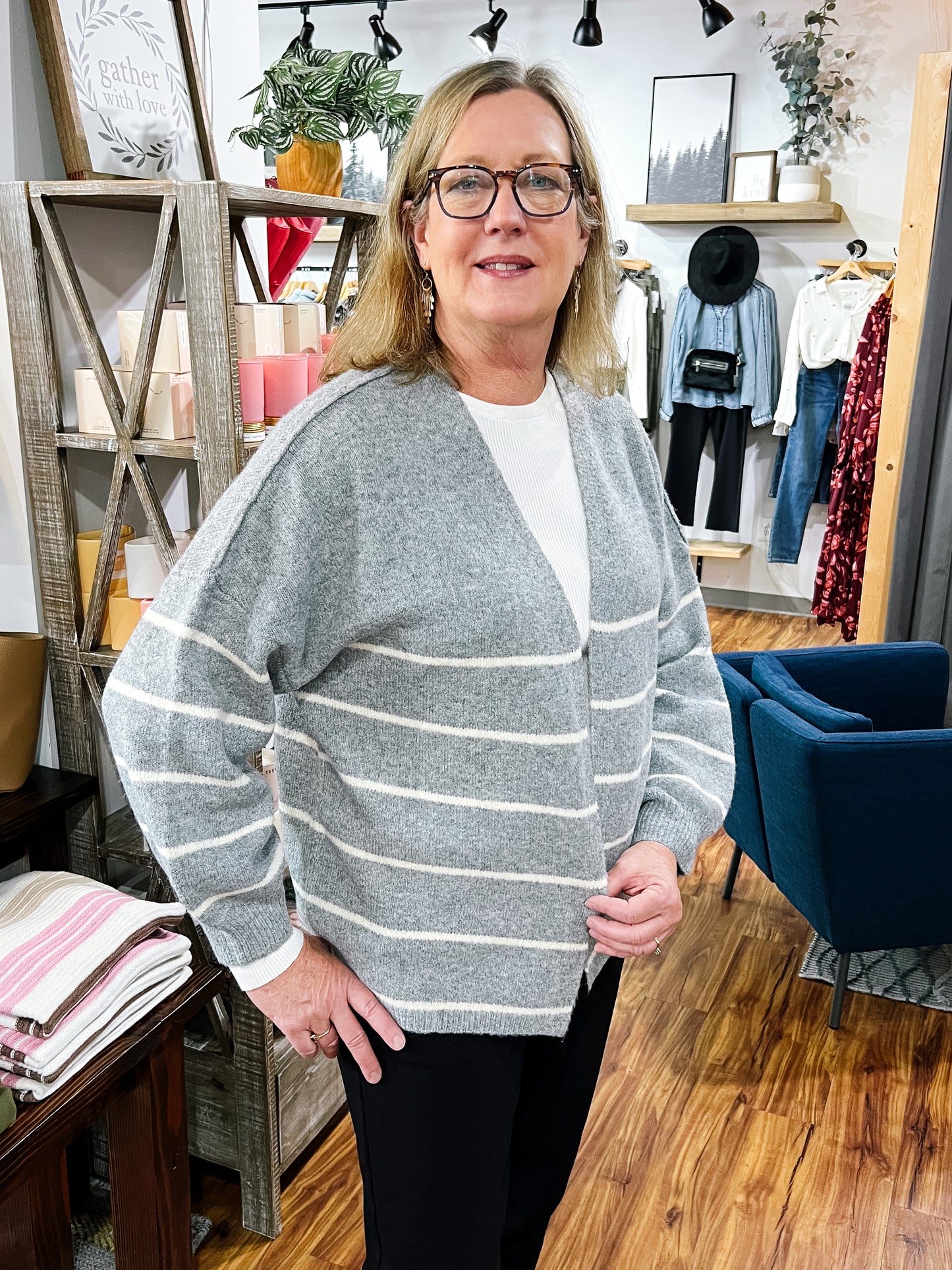 Gray & Cream Striped Cardigan