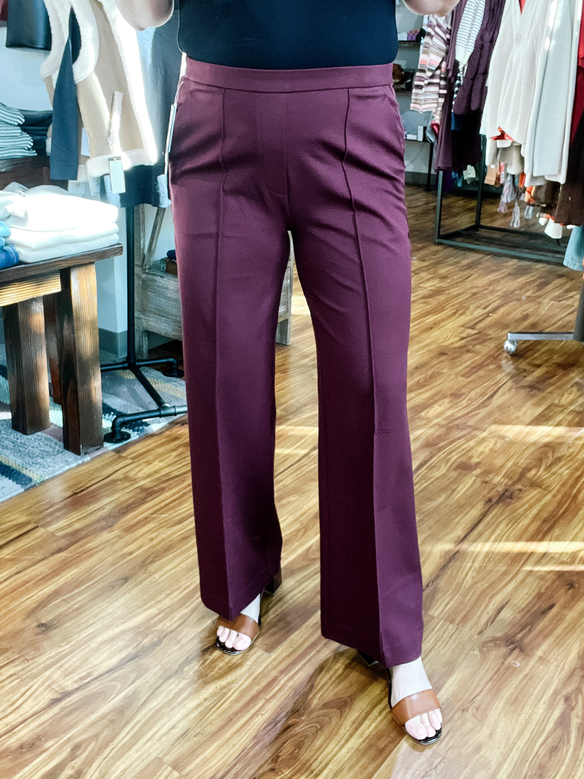 Kayla Pull On Wide Leg Oxblood Trouser