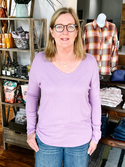 Purple V Neck Knit Top