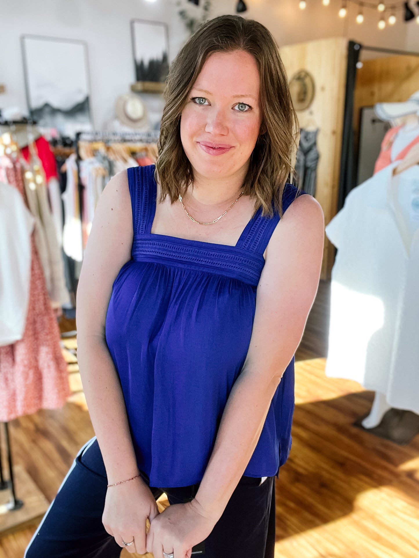 Lapis Blue Woven Tank Top