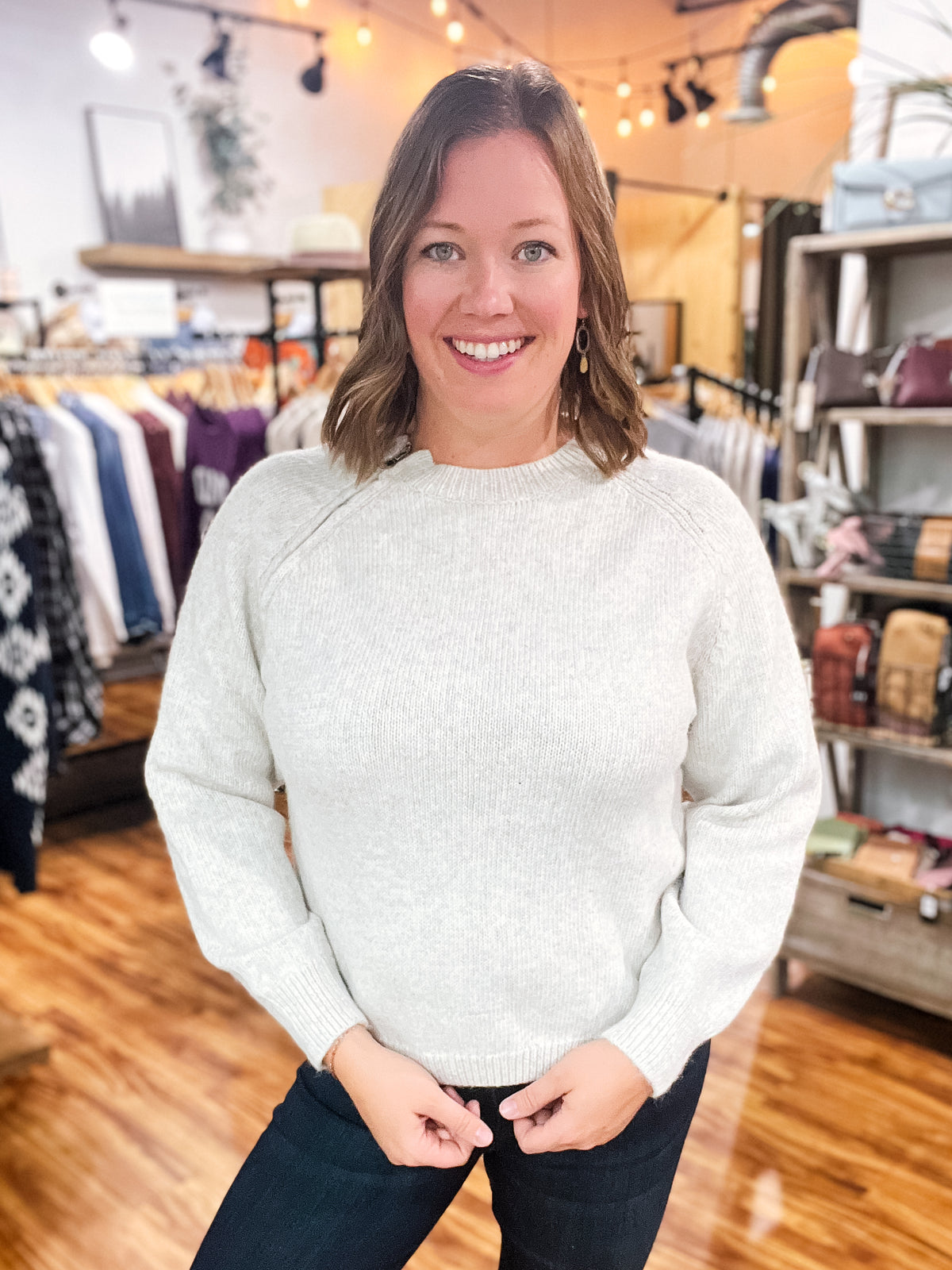 Light Sand Heathered Sweater w/ Zipper Detail