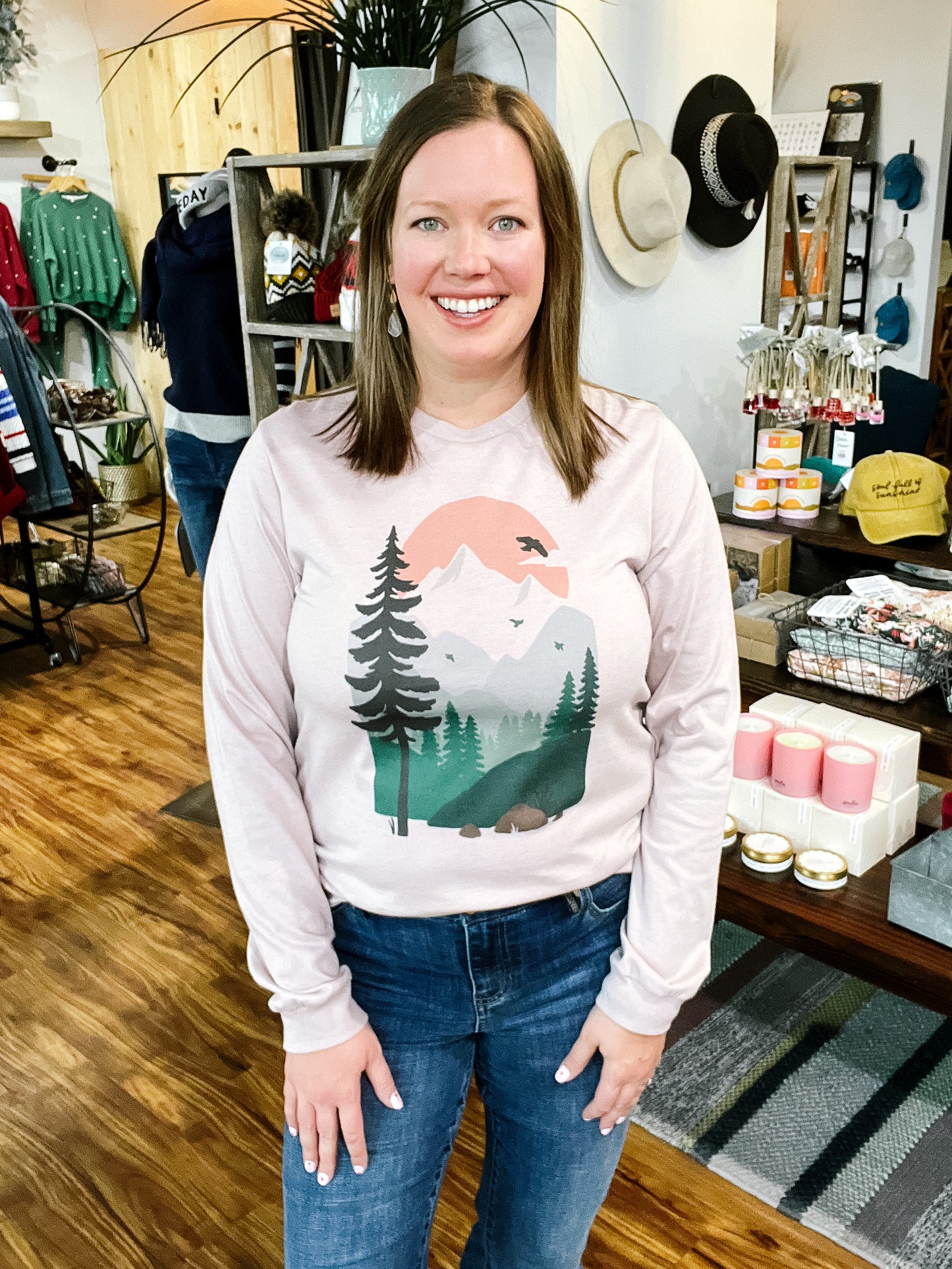 Pink Forest Scene Long Sleeve T-Shirt