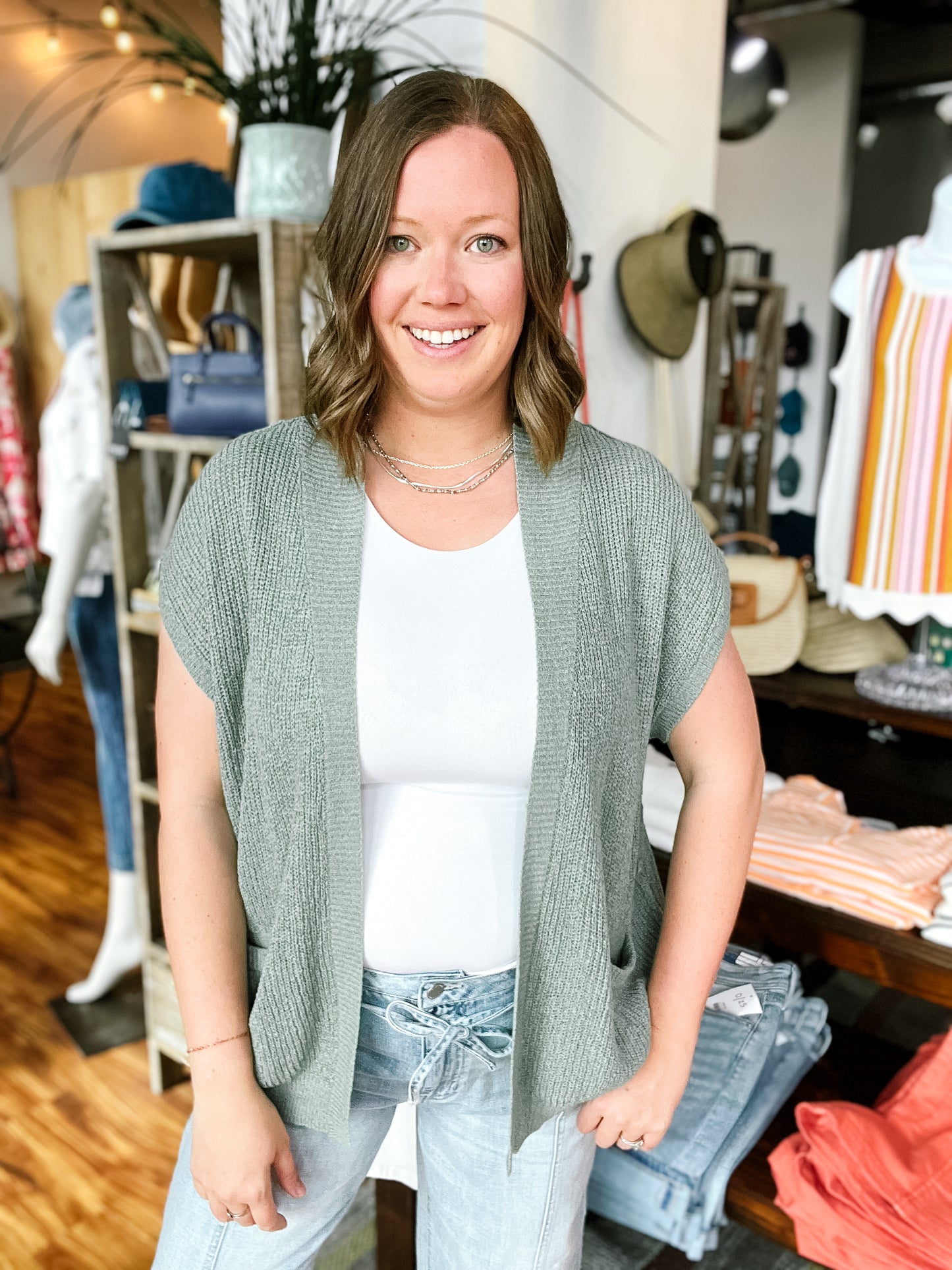 Jade Short Sleeve Open Knit Cardigan