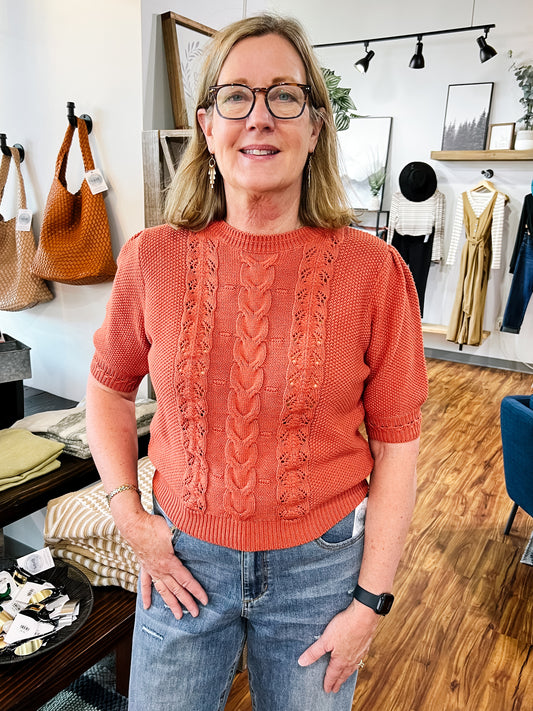 Rust Chunky Short Sleeve Sweater
