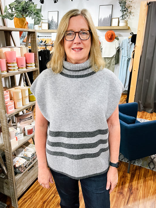 Gray Striped Sweater Vest