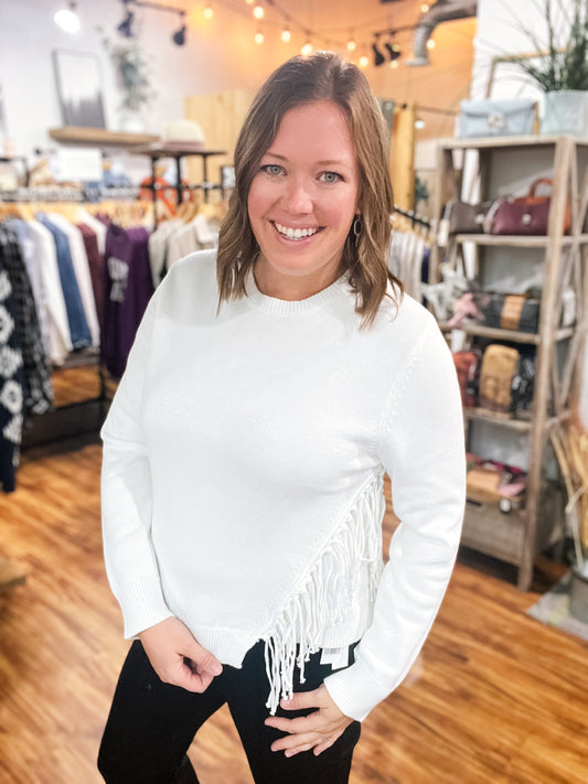 Off White Sweater W/ Fringe