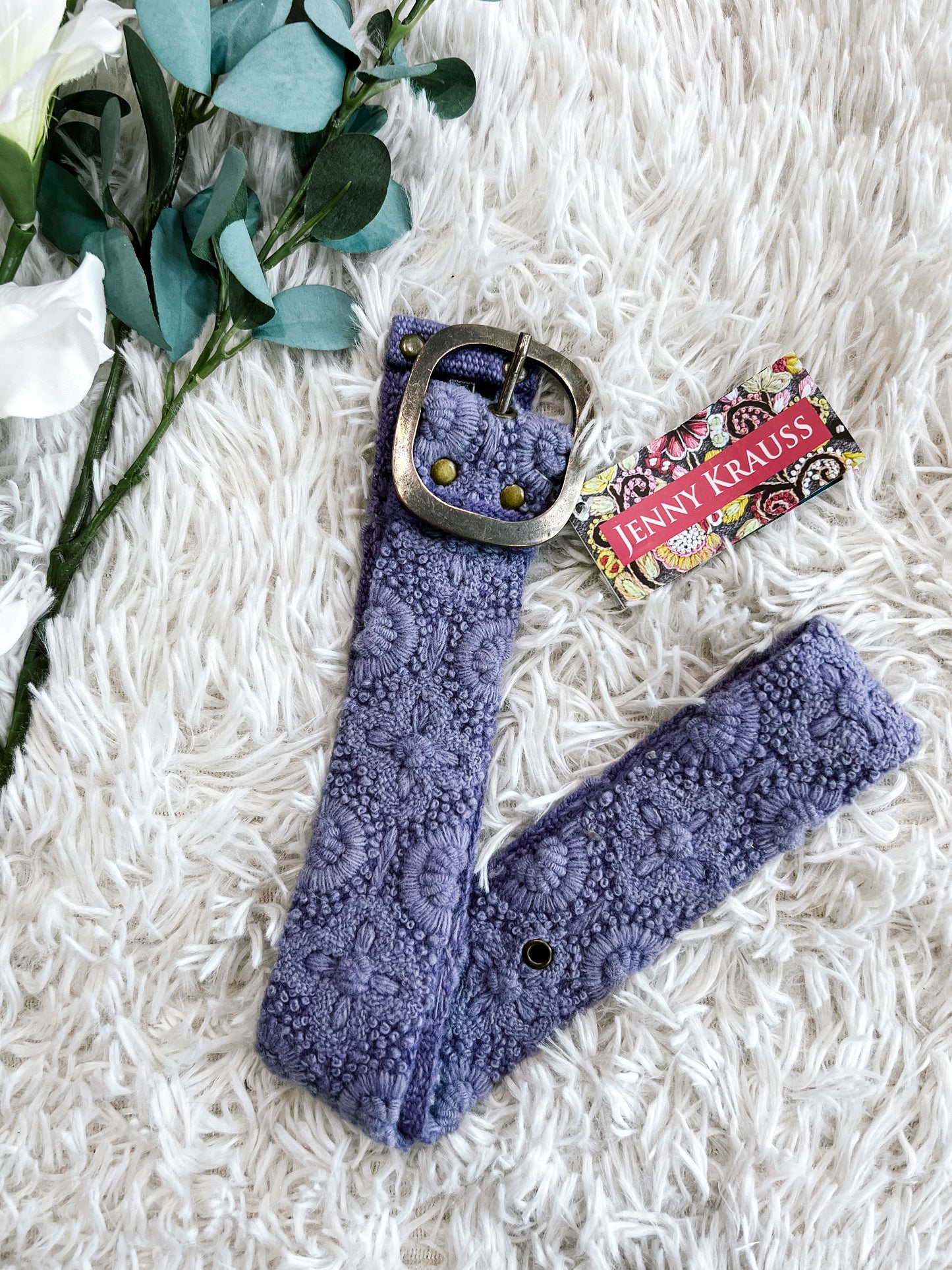 Periwinkle Embroidered Wool Belt