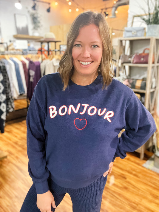 Navy Bonjour Long Sleeve Top