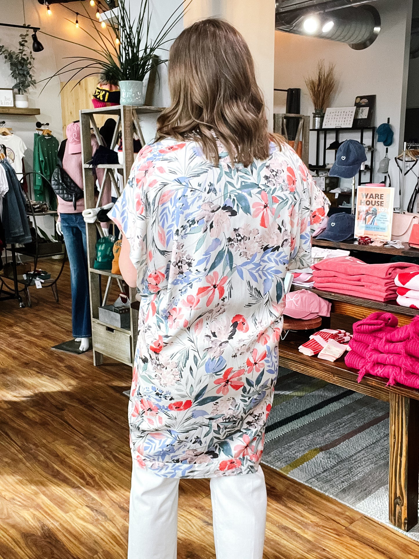 Cream Floral Button Front Short Dress