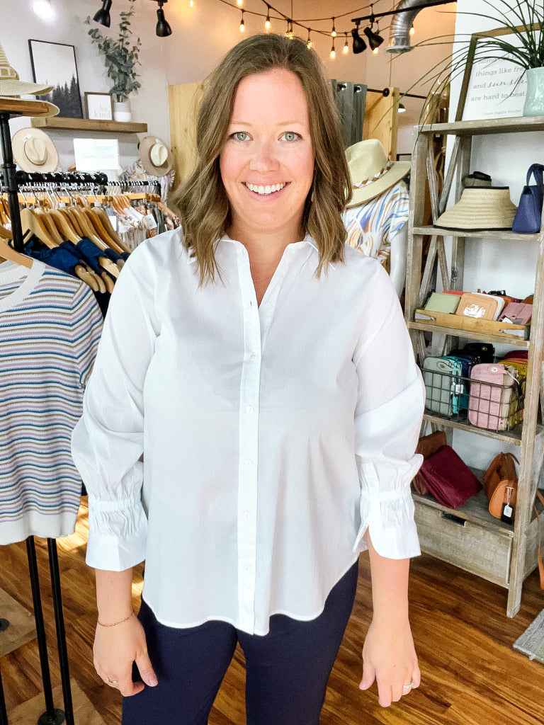 White Gather Sleeve Top
