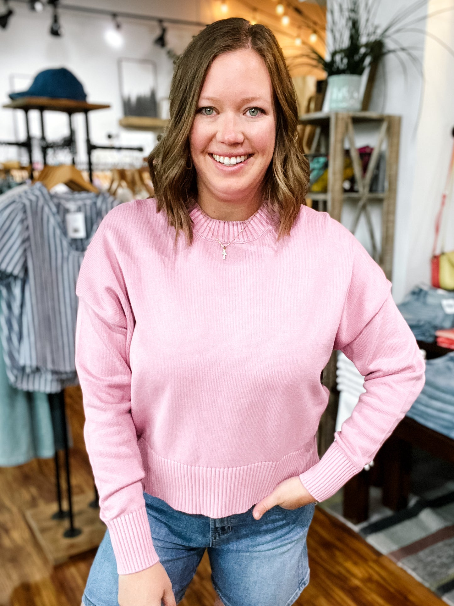 Petal Pink Crew Neck Sweater