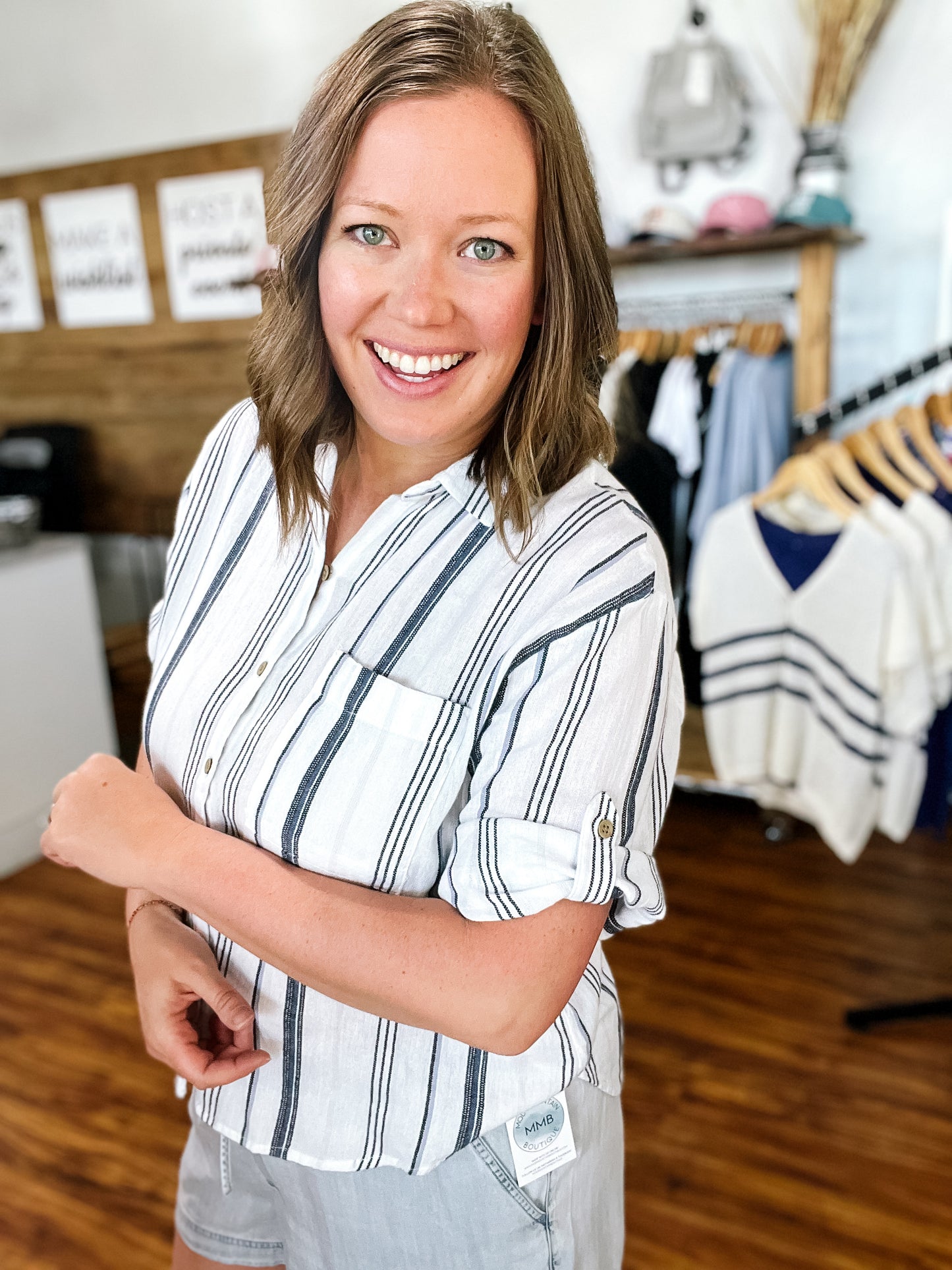 White Stripe Button Down Top
