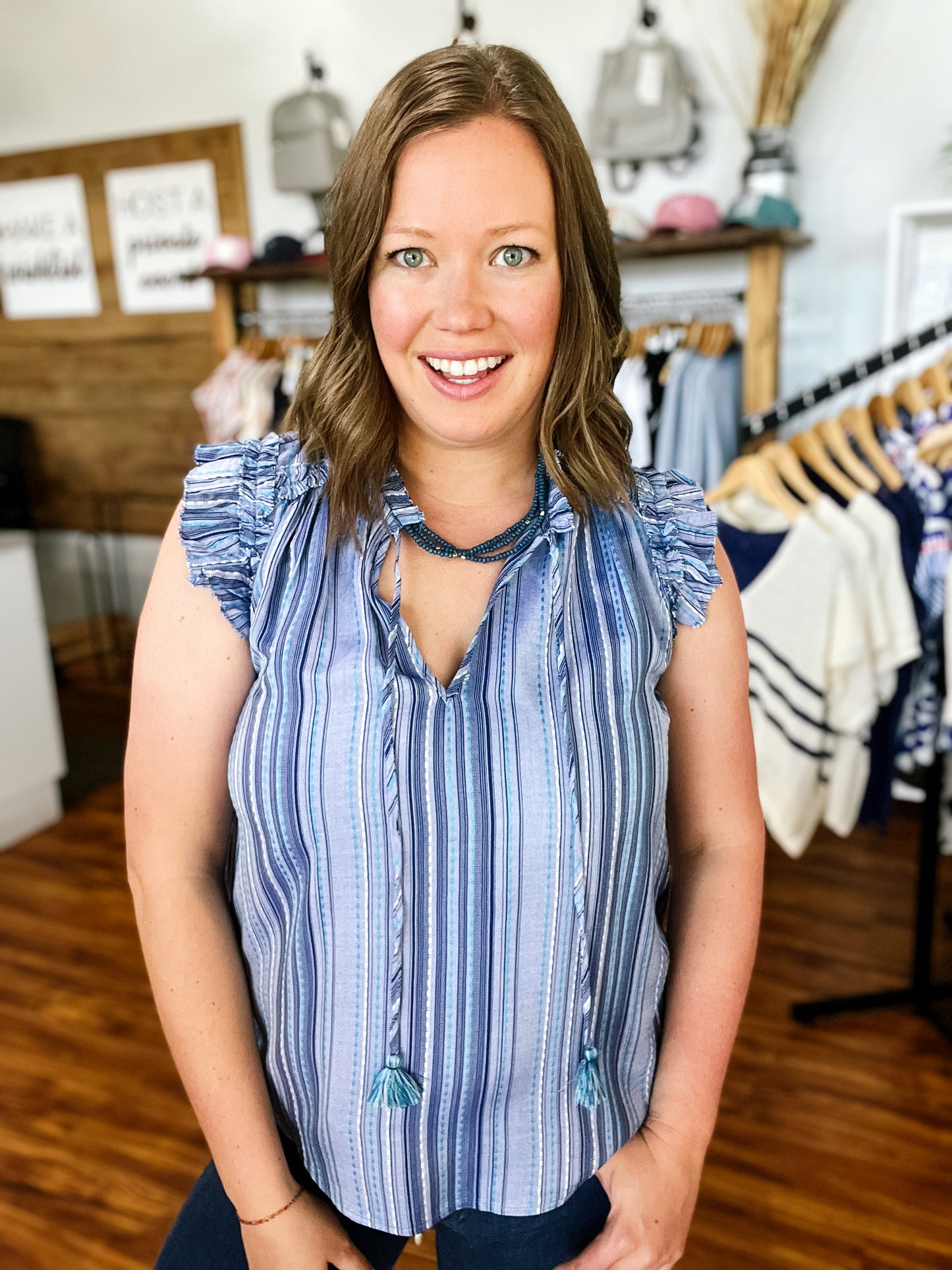 Blue Flutter Sleeve Top