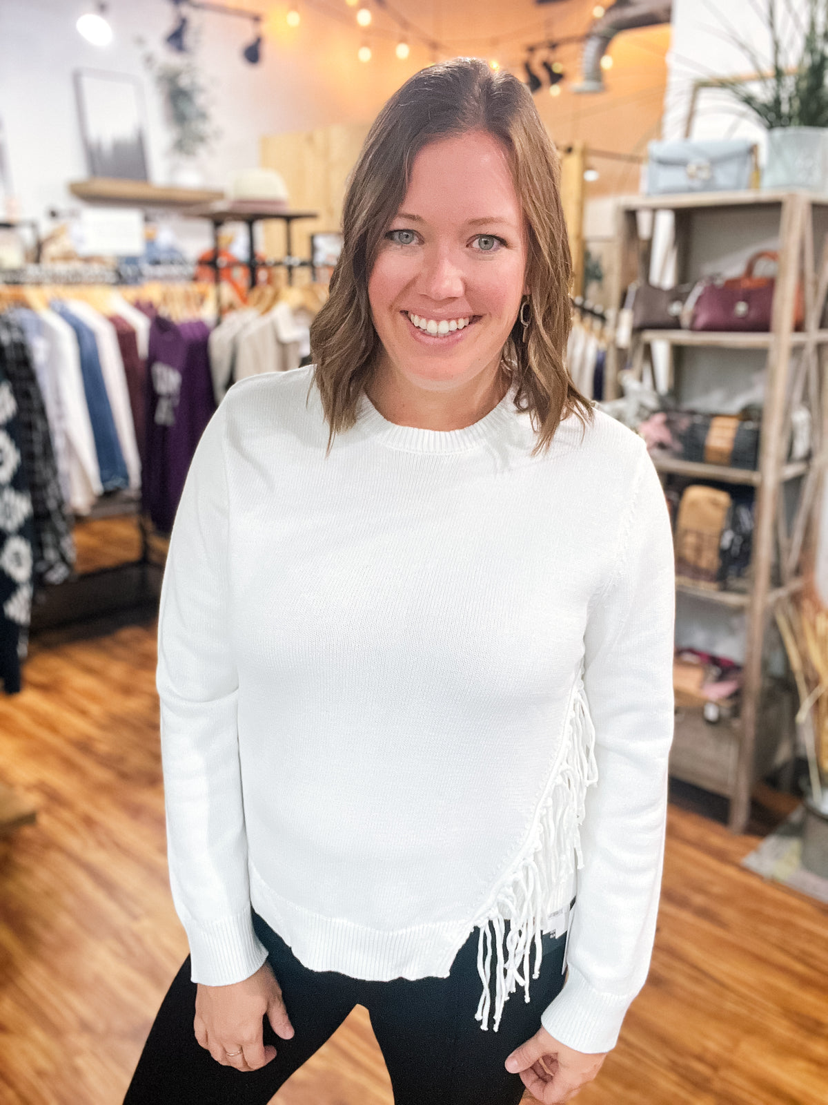 Off White Sweater W/ Fringe