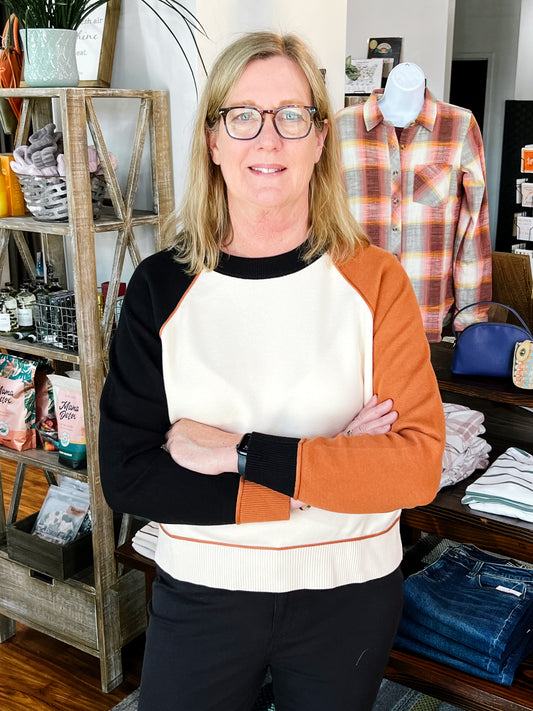 Ivory W/Black Color Block Sweater