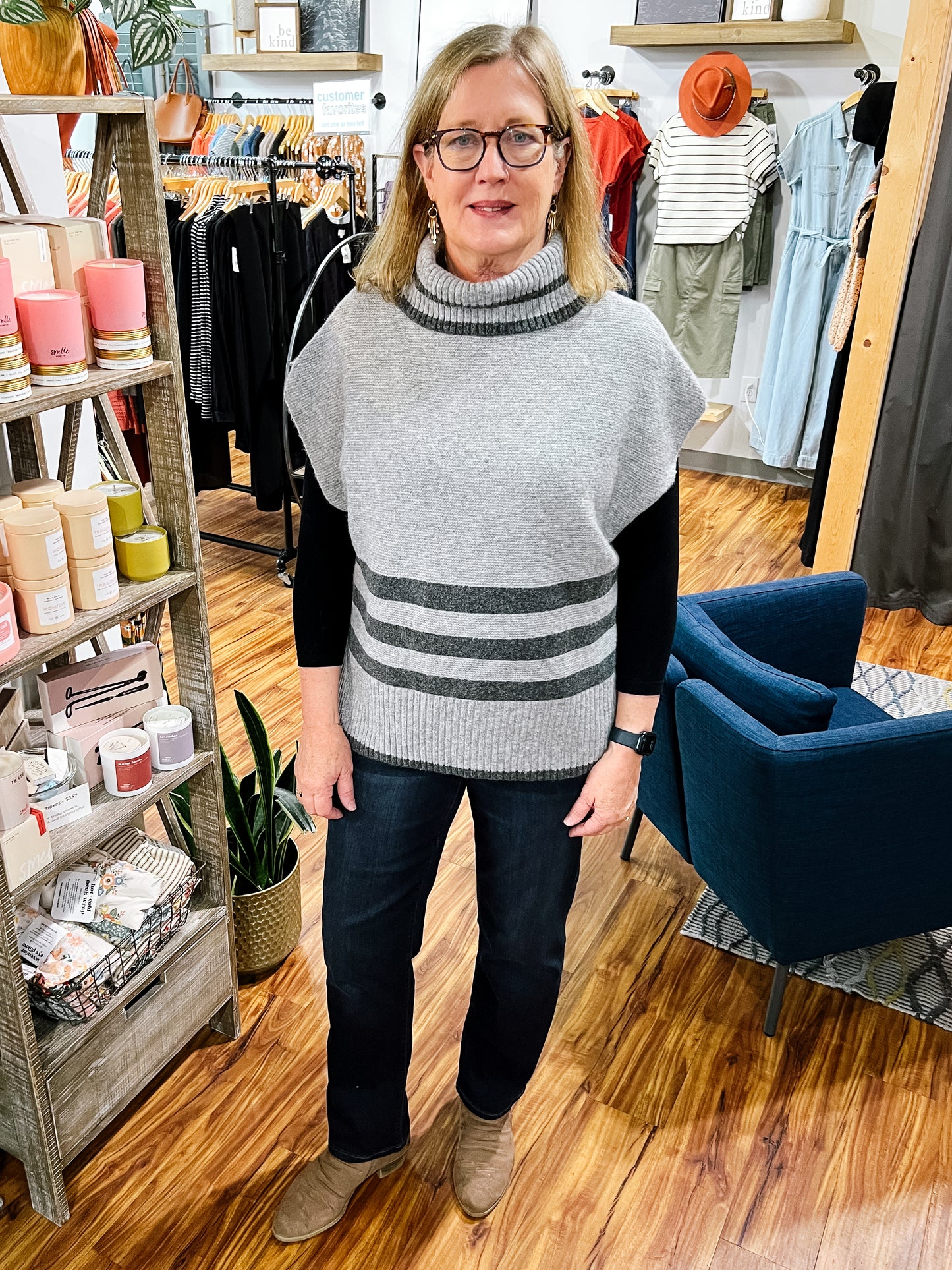 Gray Striped Sweater Vest