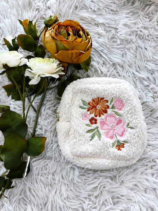 Cream Floral Square Pouch