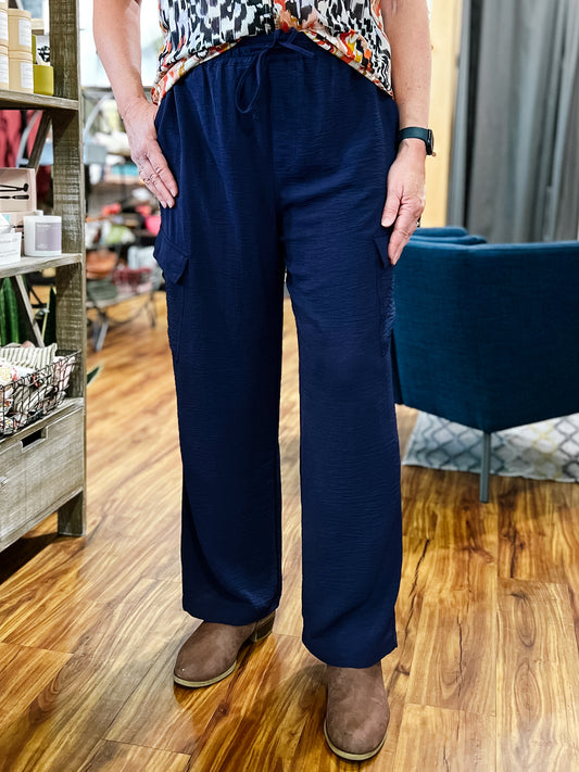 Navy Blue Flowy Cargo Pant