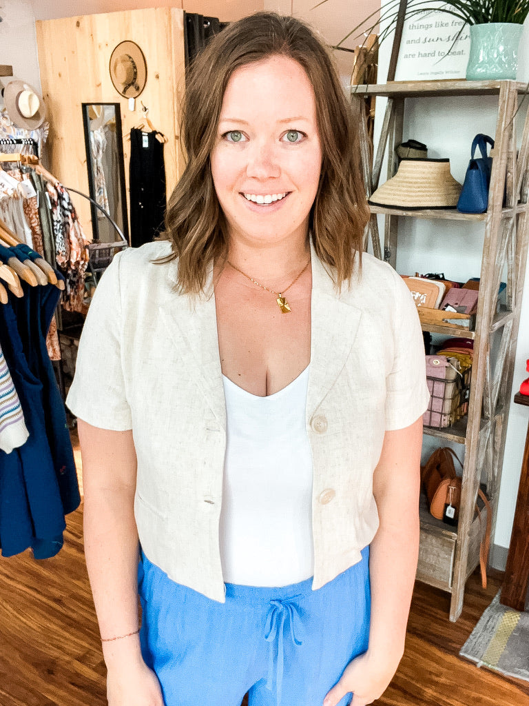 Natural Short Sleeve Crop Blazer