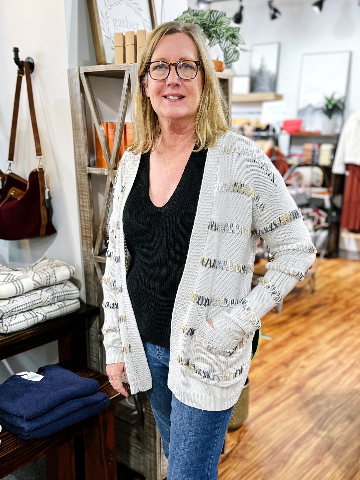 Cream Multi Color Stitching Cardigan