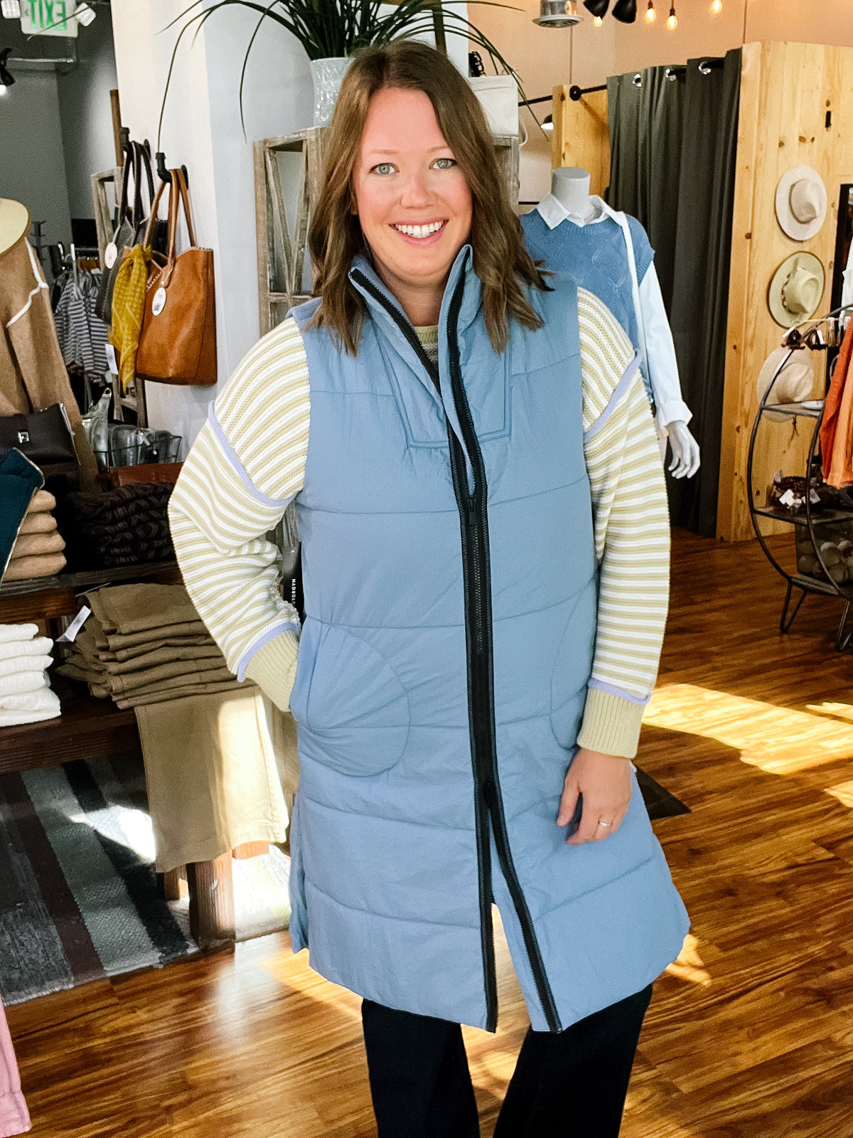 Blue Fog Long Quilted Vest