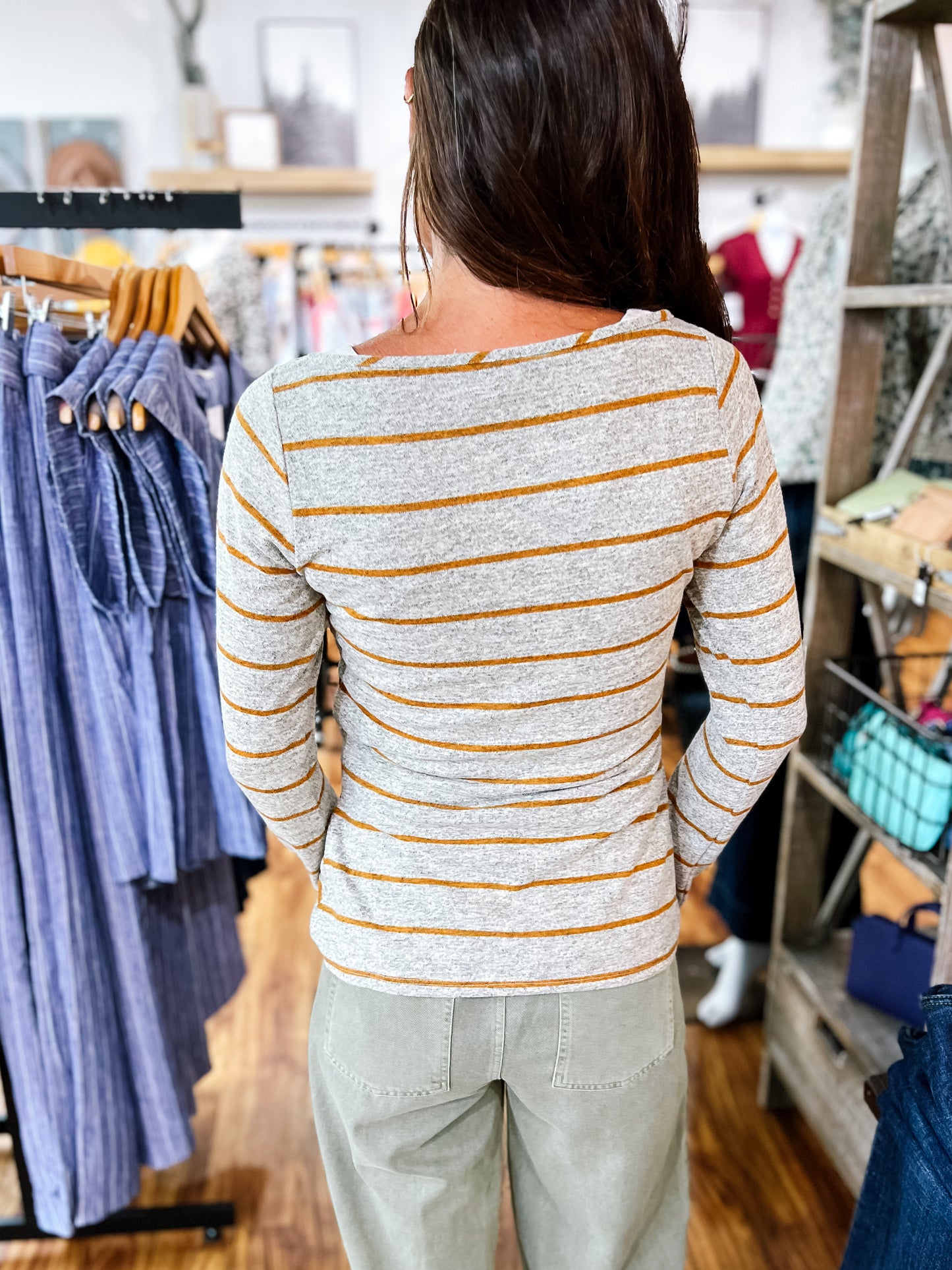 Gray Heather W/Mustard Stripe Top