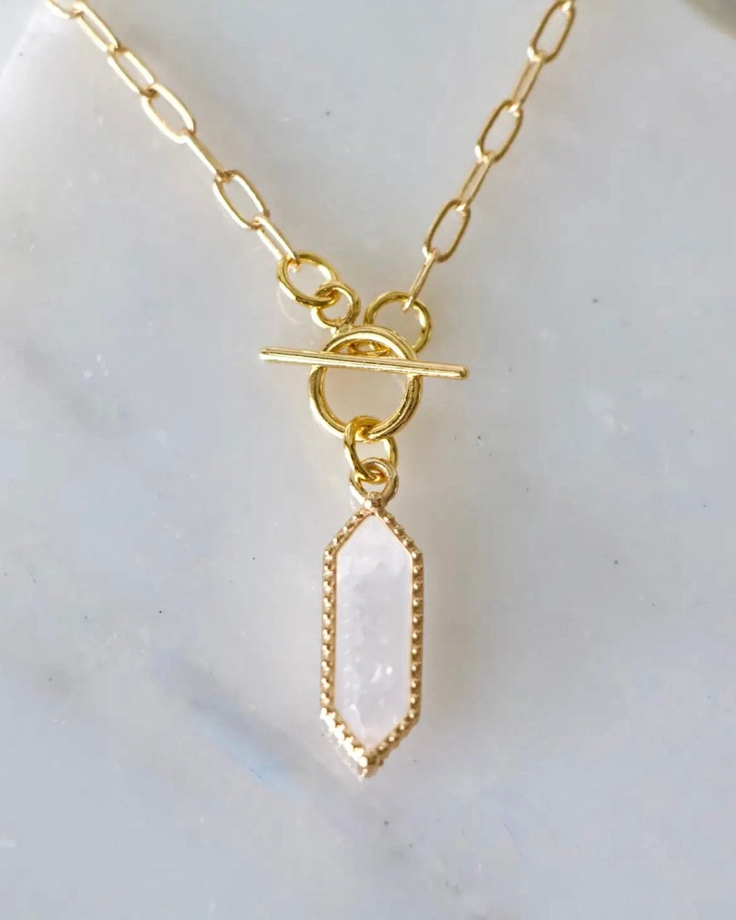 Gemstone Pendant Gold Toggle Necklace