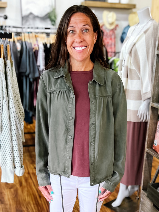 Olive Lightweight Drawstring Jacket