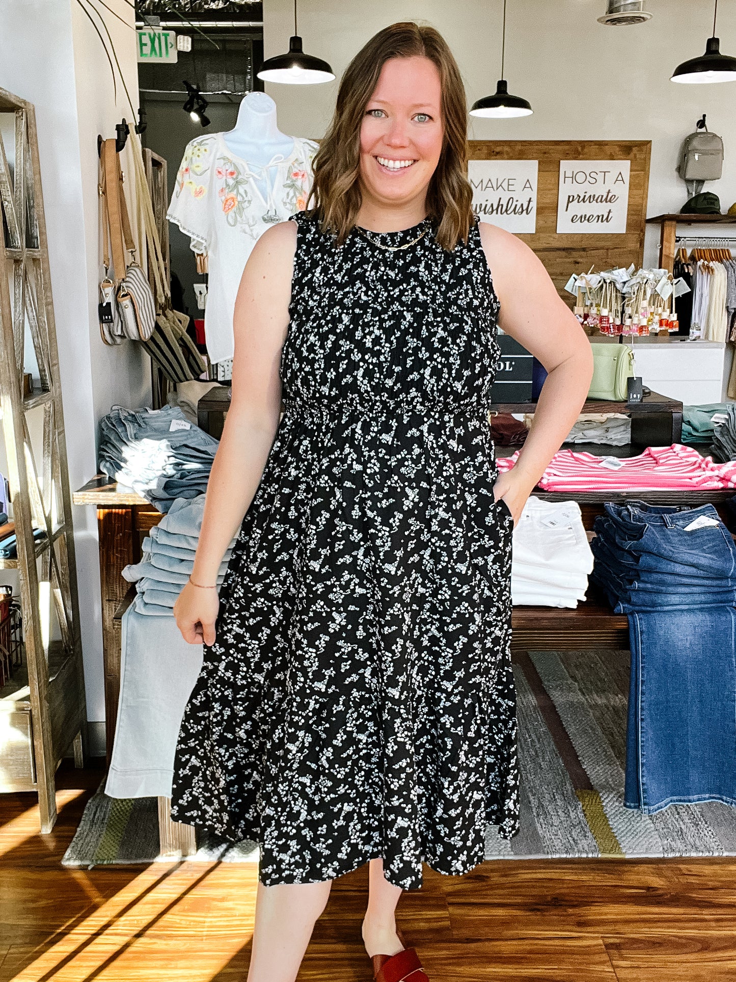 Black W/White Floral Halter Dress