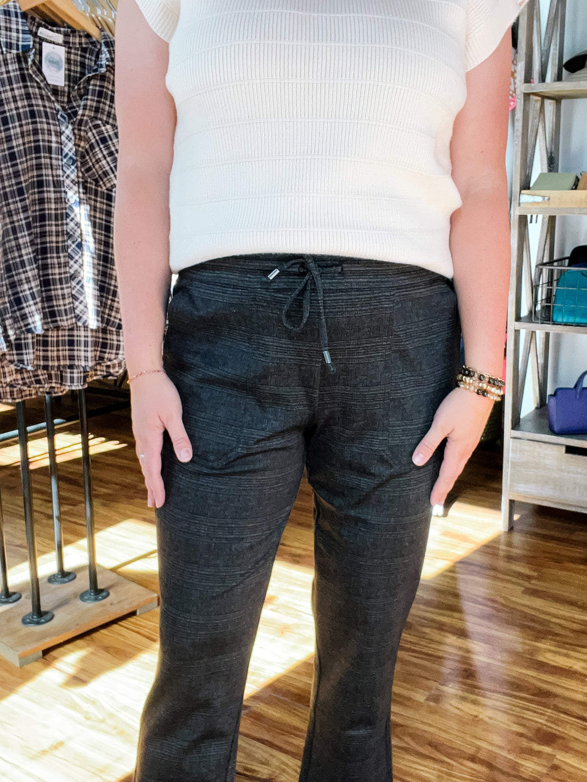Brown Plaid Ankle Pull on Pant